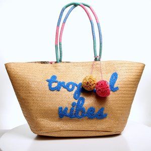 NWOT Tropical Vibes Straw Beach Tote